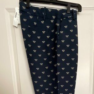NWT J.CREW WOMENS NAVY BUMBLEBEE EMBROIDERED PANTS SZ4T